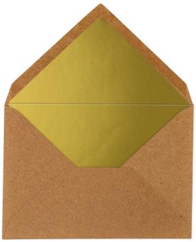 Kraftpapier-Umschlag DIN C6 Nassklebung in kraft braun mit Innenfutter Gold