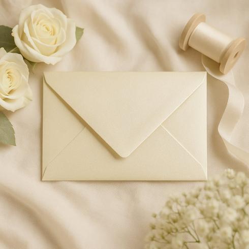 Briefumschläge - Briefhüllen in metallic-ivory, DIN B6 120g/m² oF, Nassklebung