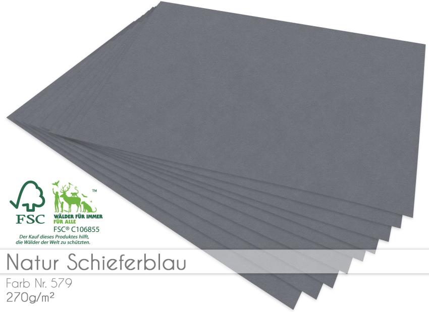 Cardstock "Natur" - Bastelpapier 270g/m² DIN A4 in natur schieferblau - 5 Bogen