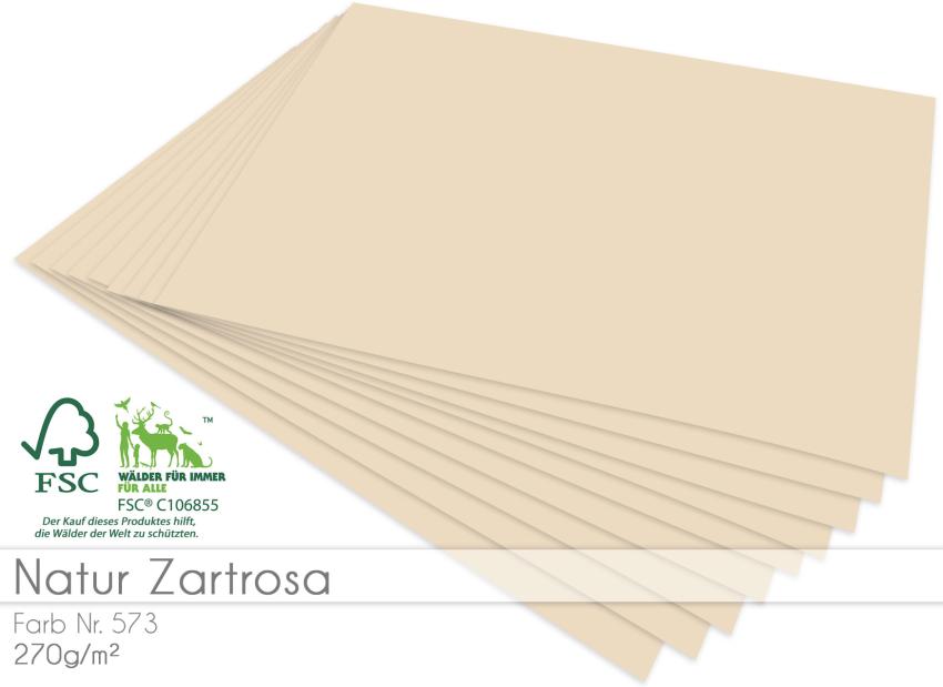 Cardstock "Natur" - Bastelpapier 270g/m² DIN A4 in natur zartrosa - 5 Bogen