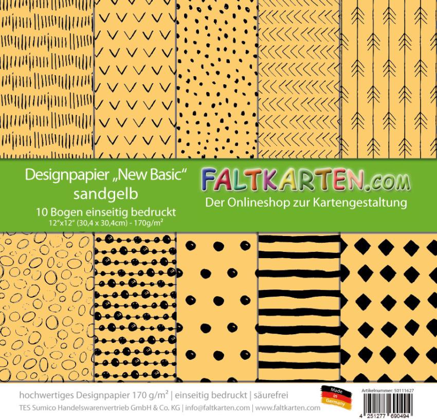 Designpapier 12"x12" 170gr "New Basic - sandgelb" 10 Bogen