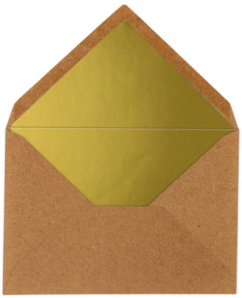 Kraftpapier-Umschlag DIN C6 Nassklebung in kraft braun mit Innenfutter Gold